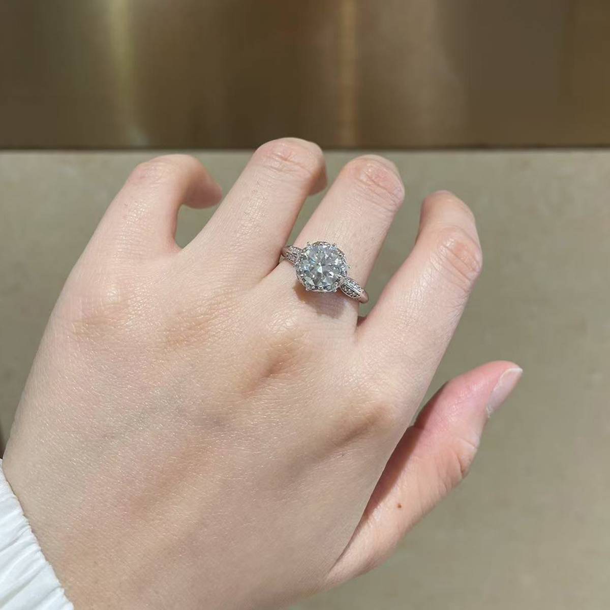 Single Head Women's Ring S925 Silver Plated Platinum Customized Selection Main Stone Moissanite Diamond 2.0ct/Secondary Stone High Carbon Diamond